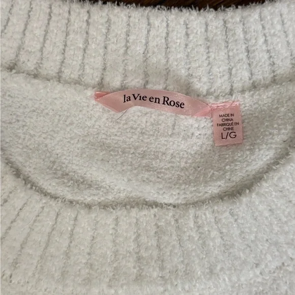 La Vie En Rose Soft White Knit Set Top L Shorts Small - Picture 3 of 8